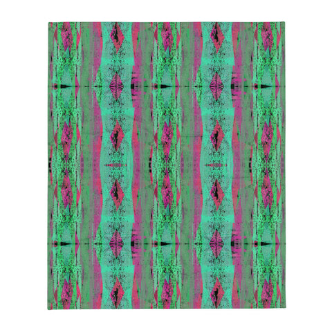 Contemporary Retro Victorian Geometric Green throw blanket by BillingtonPix with vivid green, turquoise and pink tones and a geometric retro style pattern design