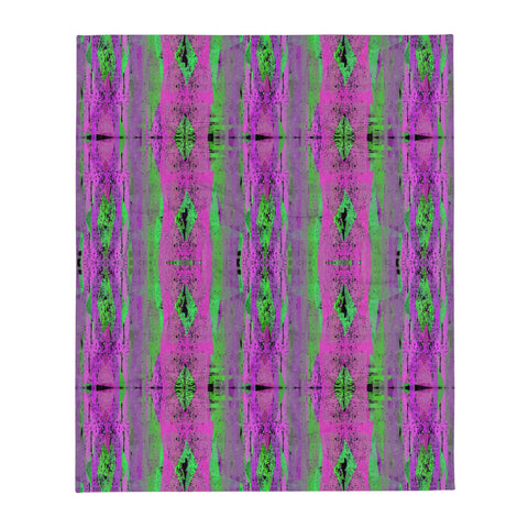 Contemporary Retro Victorian Geometric Pink throw blanket with vivid pink, purple and green tones and a geometric retro style pattern design by BillingtonPix