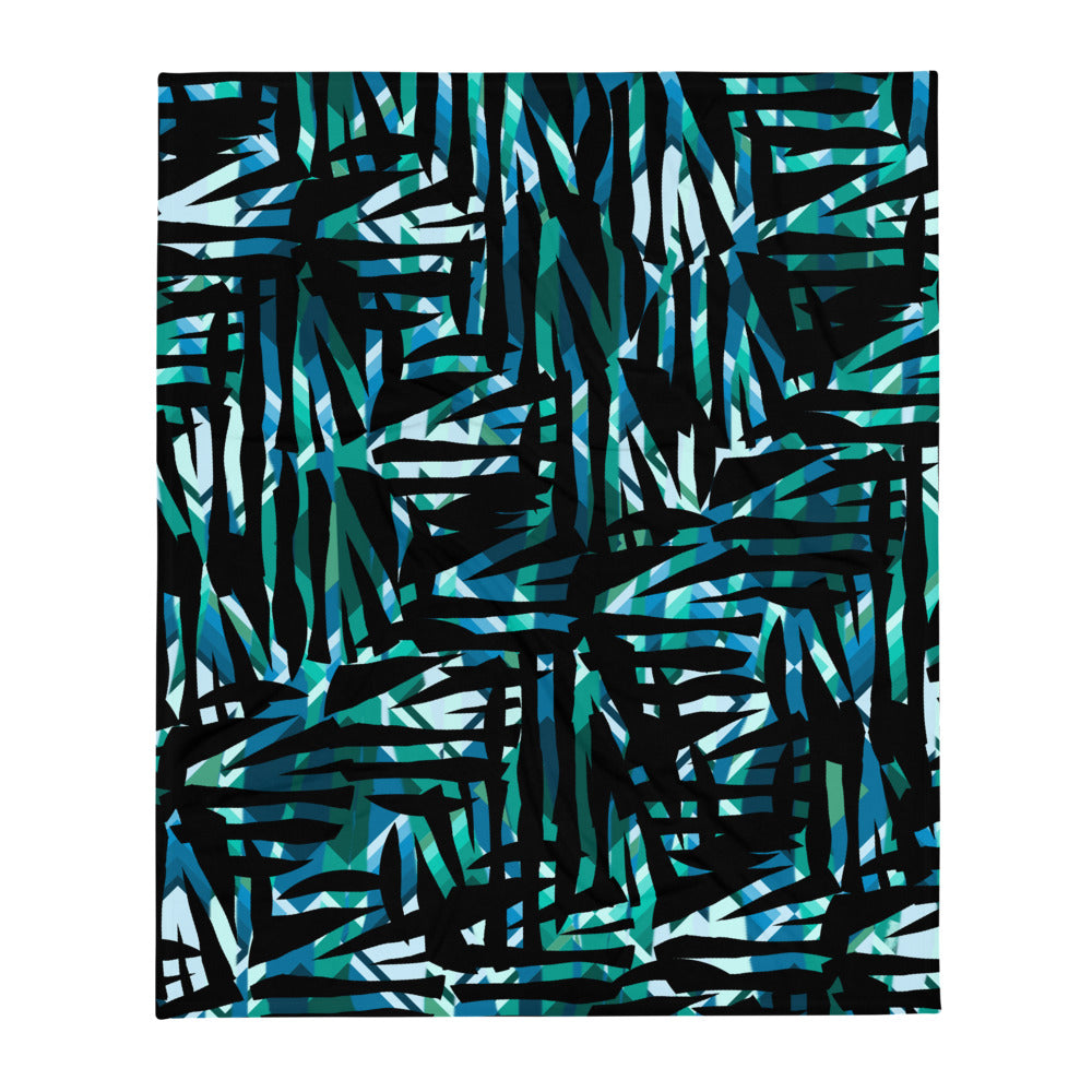 Turquoise Patterned Throw Blanket | Distorted Geometric Collection