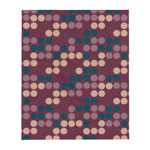 Burgundy Purple Retro Style Patterned Couch Throw Blanket | Mid Century Geometric | Vintage Dot Matrix