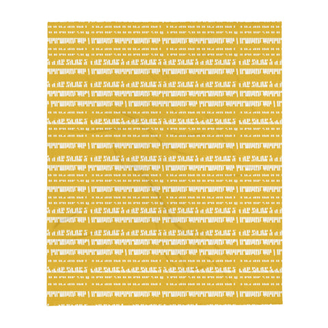This classic patterned Mid-Century Modern style design throw blanket has a series of horizontal teethlike patterns against a mustard yellow background.