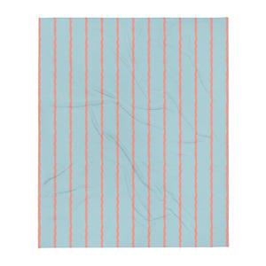This retro style couch throw consists of jagged vertical seafoam salmon pink stripes against a seafoam blue background