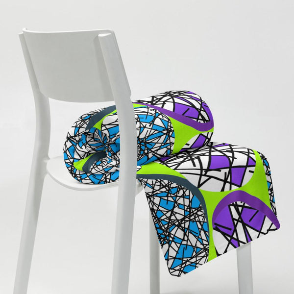 Throw Blanket | Lime Green Abstract Scribble Shapes Contemporary Retro Memphis Design