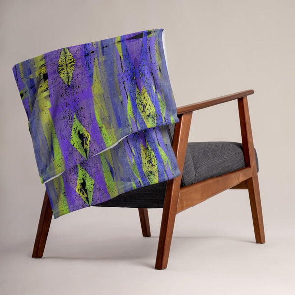 Contemporary Retro Victorian Geometric Indigo throw blanket by BillingtonPix with purple, blue and yellow tones and a geometric retro style pattern design