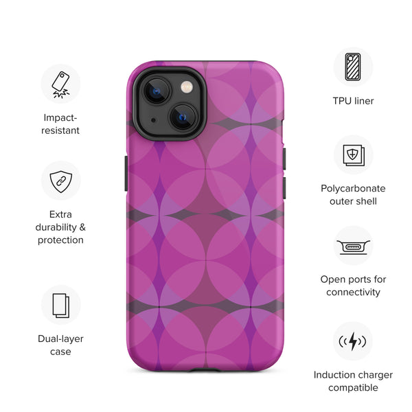 Pink Mid-Century Modern Circles Flamingo tough Polycarbonate  iPhone case for iphone 14