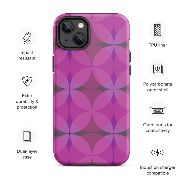 Pink Mid-Century Modern Circles Flamingo tough Polycarbonate  iPhone case for iphone 14 plus