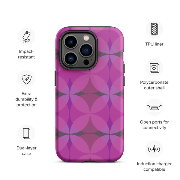 Pink Mid-Century Modern Circles Flamingo tough Polycarbonate  iPhone case for iphone 14 pro