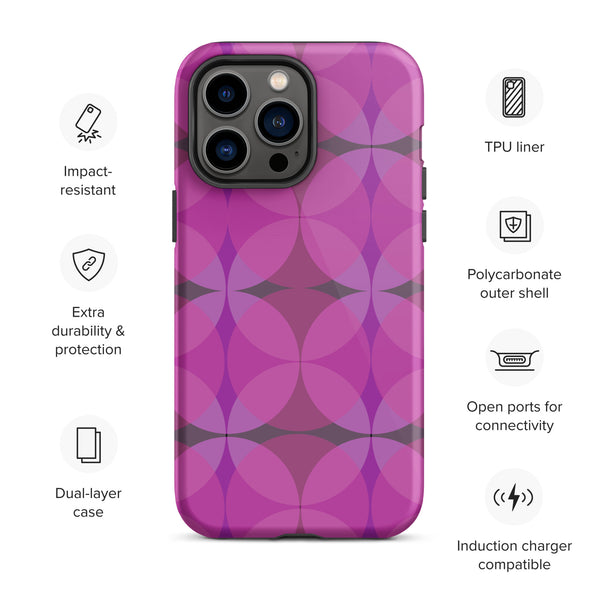 Pink Mid-Century Modern Circles Flamingo tough Polycarbonate  iPhone case for iphone 14 pros max