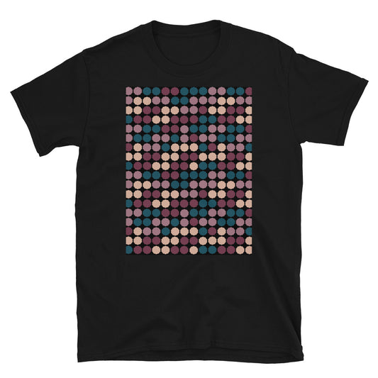 Gemustertes Kurzarm-Unisex-T-Shirt | 50er-Jahre-Stil Schwarz | Vintage Dot Matrix