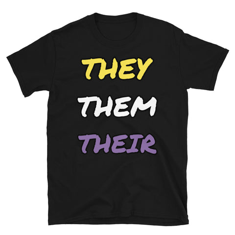 They They Their Non-binary slogan t-shirt in non binary colour scheme on this black cotton LGBT t-shirt