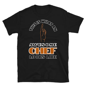 This is what an awesome chef looks like including a hand pointing up to the wearer on this black cotton t-shirt by BillingtonPix