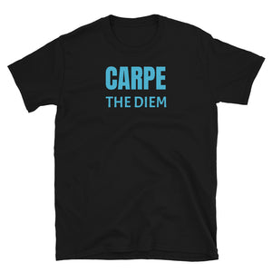 Carpe the Diem funny slogan alternative to Carpe Diem or Seize the Day for this black cotton motivational t-shirt by BillingtonPix