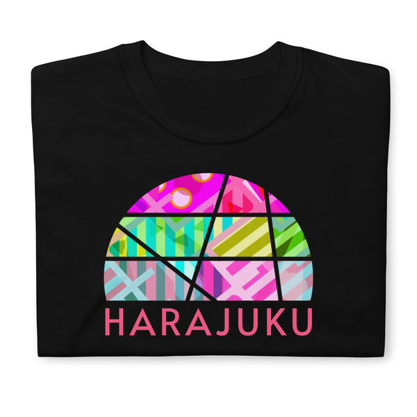 Kawaii Harajuku t shirt in a vintage sunset design with a geometric pattern on this black cotton tee by BillingtonPix