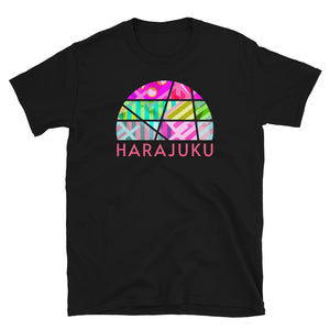 Kawaii Harajuku t shirt in a vintage sunset design with a geometric pattern on this black cotton tee by BillingtonPix