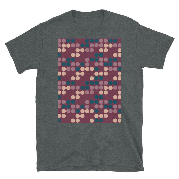 Patterned Short-Sleeve Unisex T-Shirt | 50s Style Burgundy | Vintage Dot Matrix