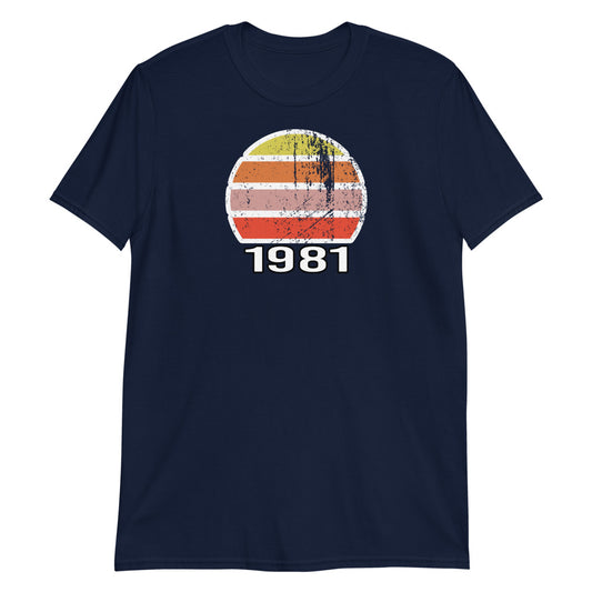 Kurzärmeliges Unisex-T-Shirt im Vintage-Stil zum Geburtstag 1981.