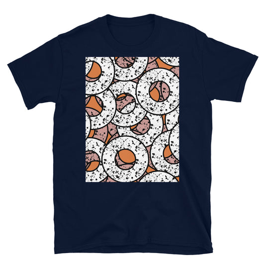 Orange gemustertes Kurzarm-Unisex-T-Shirt | Splattered Donuts-Kollektion