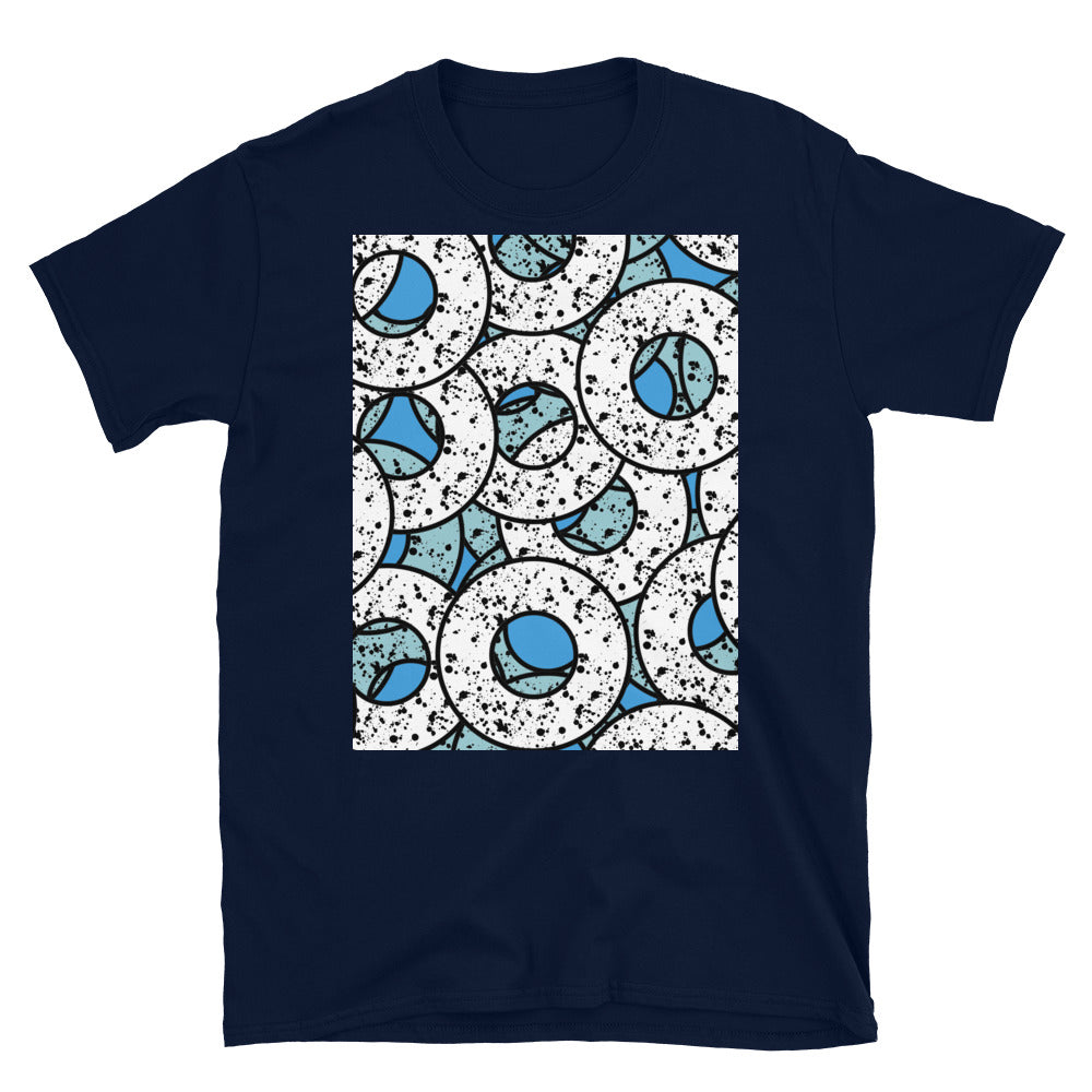 Camiseta unisex de manga corta con estampado turquesa | Colección Splattered Donuts