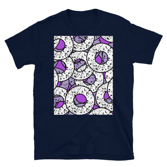 Lila gemustertes Kurzarm-Unisex-T-Shirt | Splattered Donuts-Kollektion