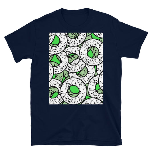 Grünes gemustertes Kurzarm-Unisex-T-Shirt | Splattered Donuts-Kollektion