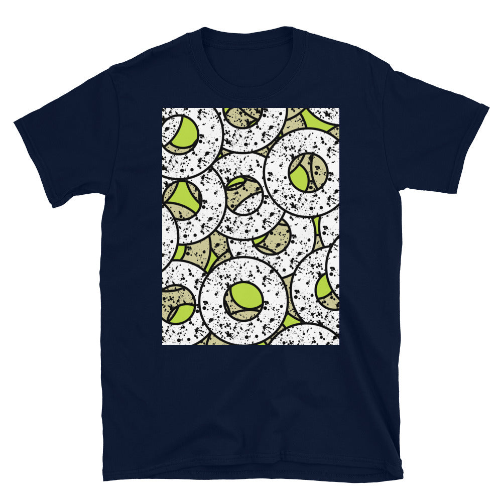 Camiseta unisex de manga corta con estampado amarillo | Colección Splattered Donuts