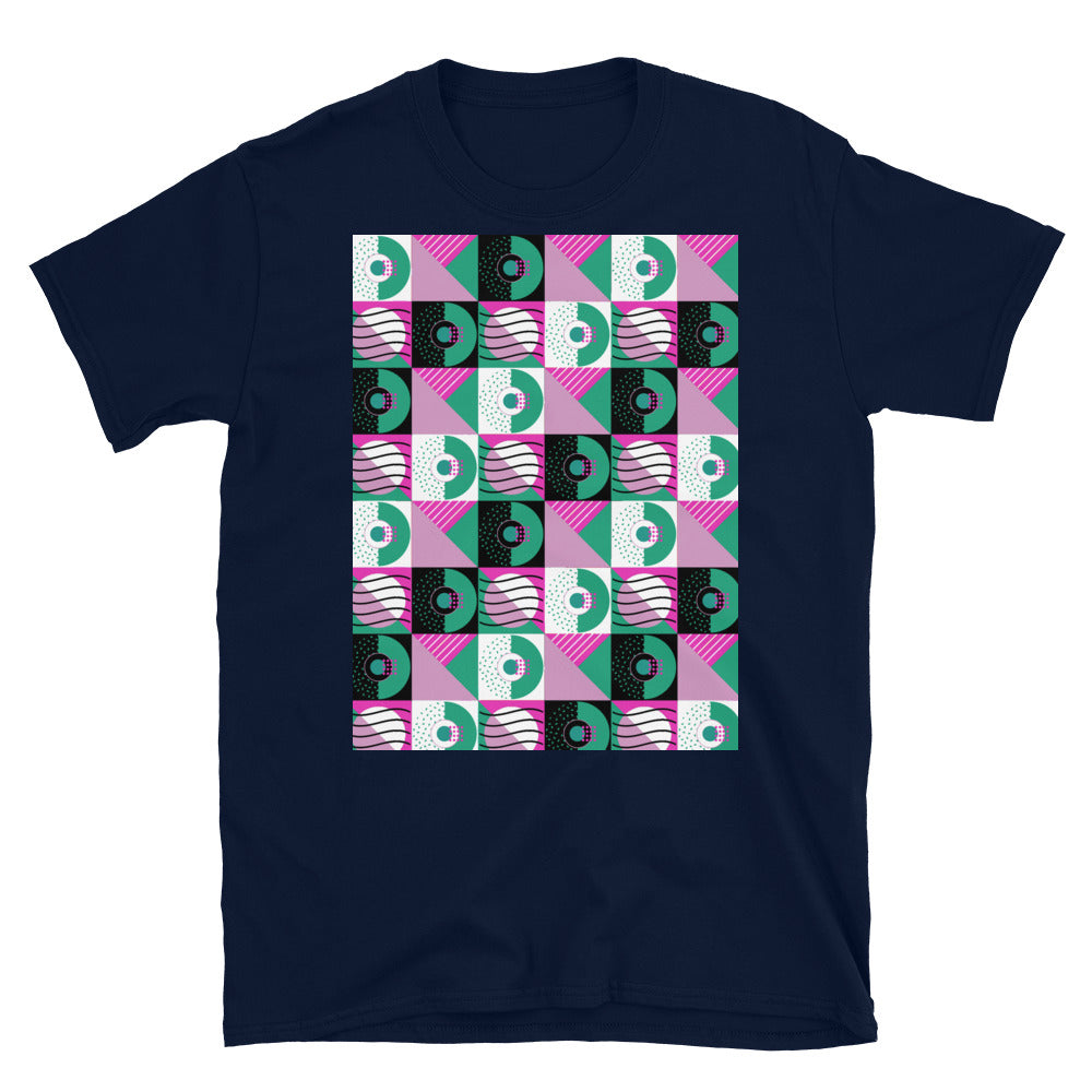 Gemustertes Kurzarm-Unisex-T-Shirt | Rosa | Memphis Bauhaus-Kollektion