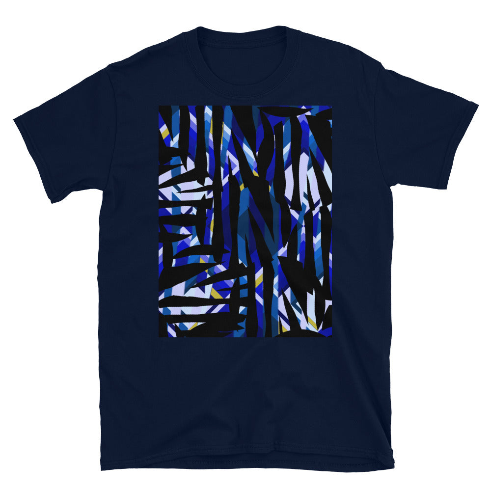 Patterned Short-Sleeve Unisex T-Shirt | Blue | Distorted Geometric Collection