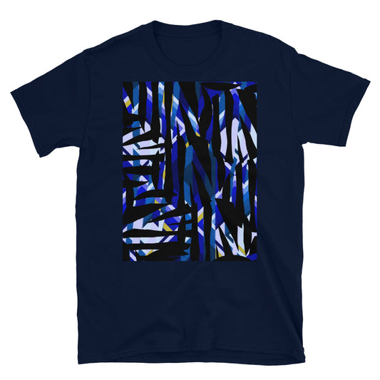 Gemustertes Kurzarm-Unisex-T-Shirt | Blau | Distorted Geometric-Kollektion