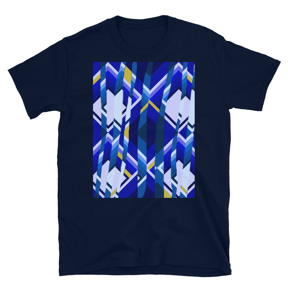 Gemustertes Kurzarm-Unisex-T-Shirt | Blau | Broken Glass-Kollektion