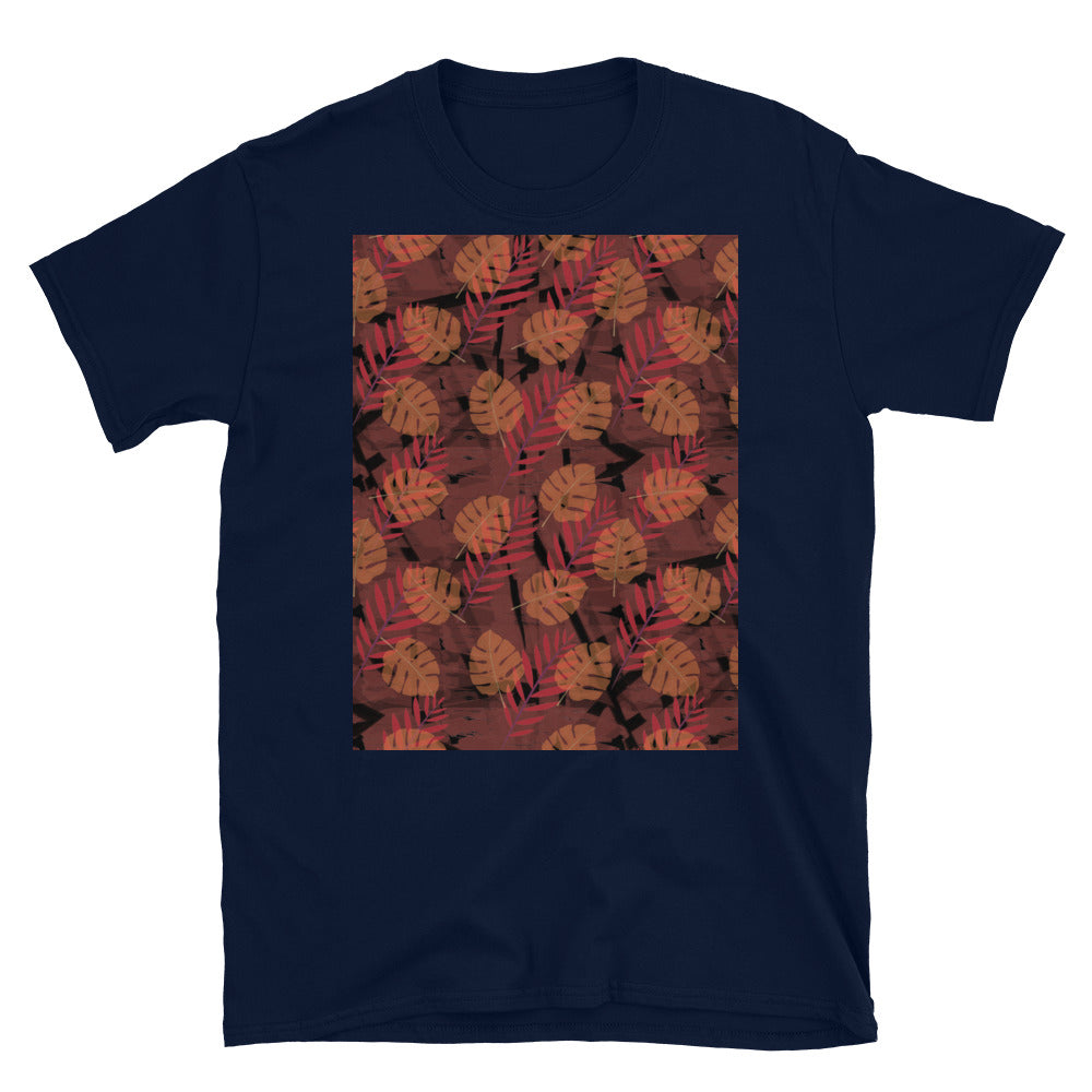 Gemustertes Kurzarm-Unisex-T-Shirt | Orange | Herbst-Monstera-Kollektion