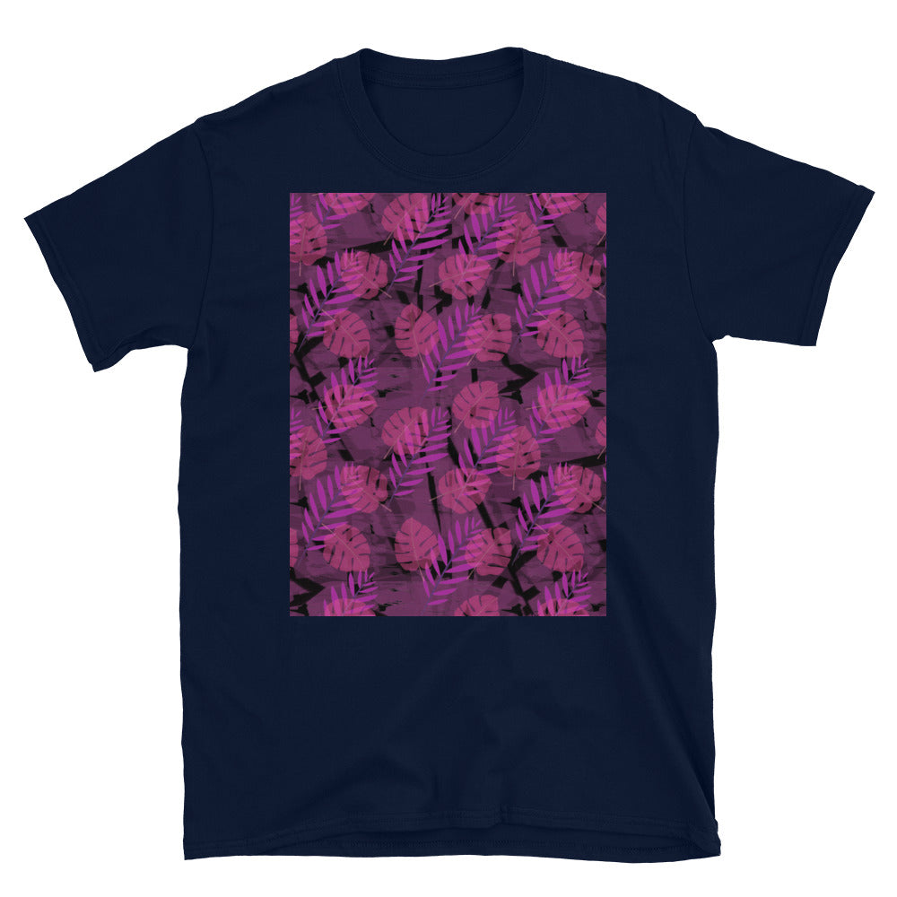 Gemustertes Kurzarm-Unisex-T-Shirt | Rosa | Herbst-Monstera-Kollektion