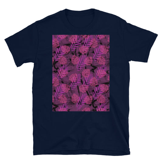 Gemustertes Kurzarm-Unisex-T-Shirt | Rosa | Herbst-Monstera-Kollektion