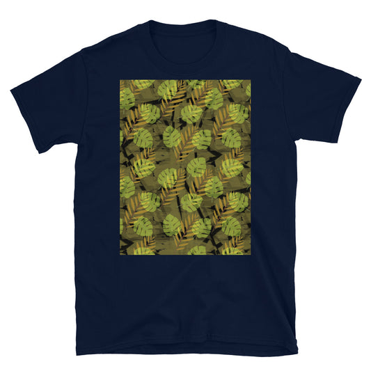 Gemustertes Kurzarm-Unisex-T-Shirt | Gelb | Herbst-Monstera-Kollektion