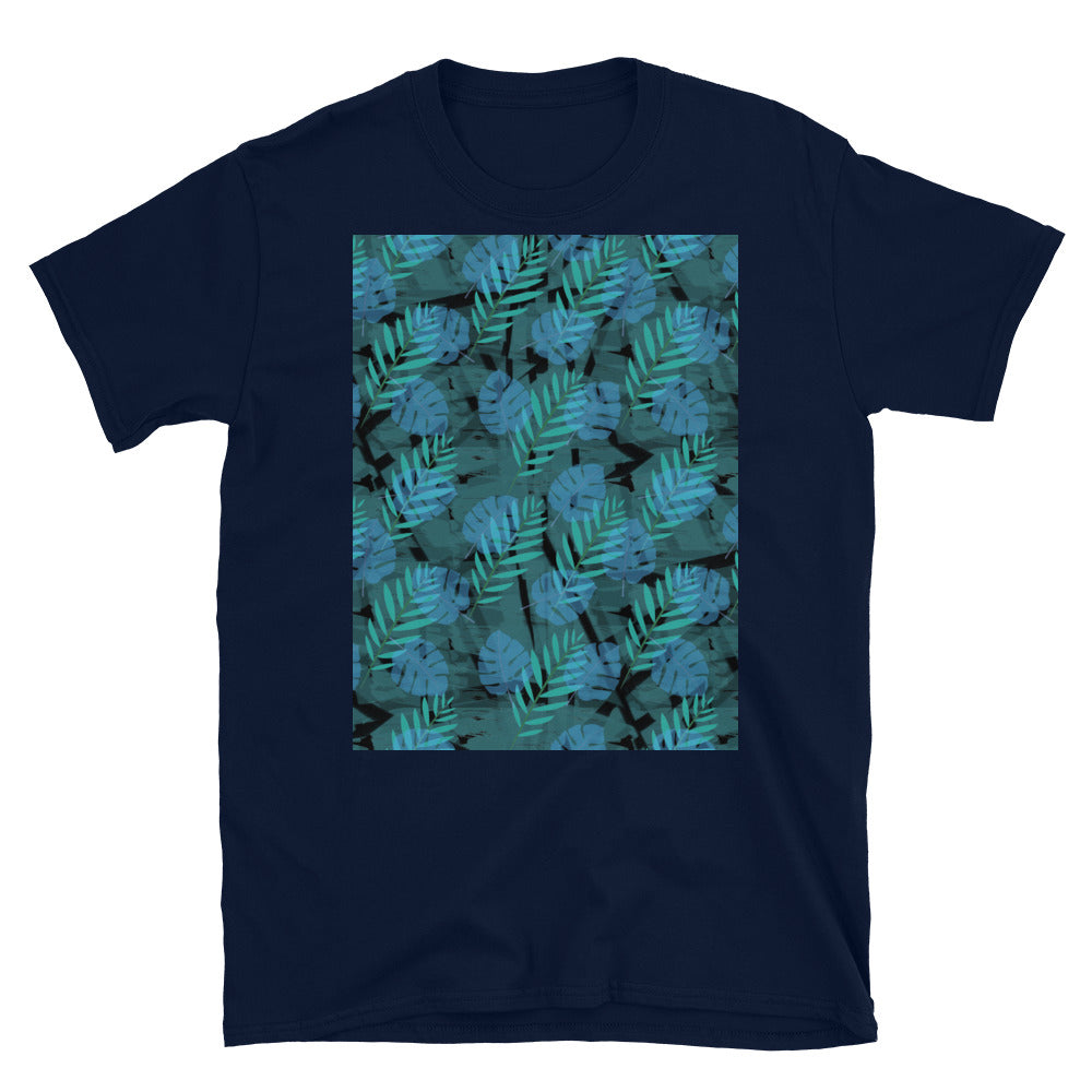 Gemustertes Kurzarm-Unisex-T-Shirt | Türkis | Herbst-Monstera-Kollektion