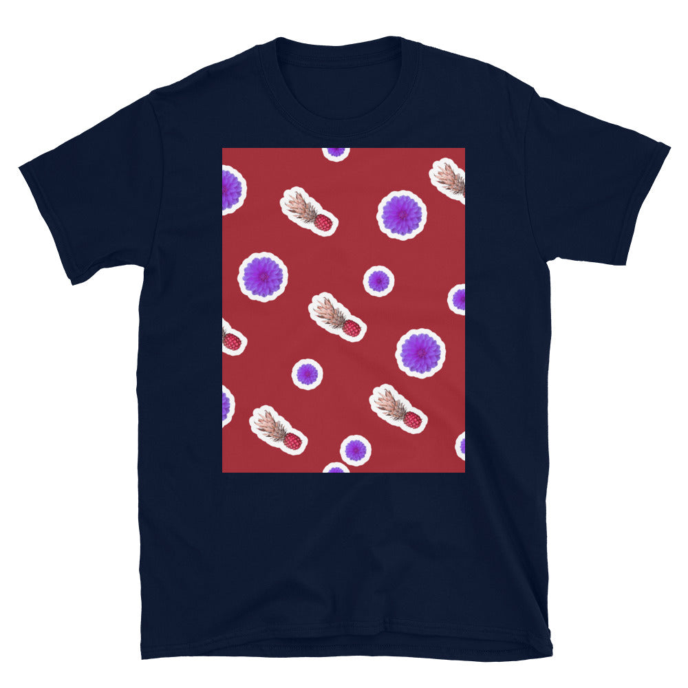 Gemustertes Kurzarm-Unisex-T-Shirt | Rot | Fruity Floral Kollektion