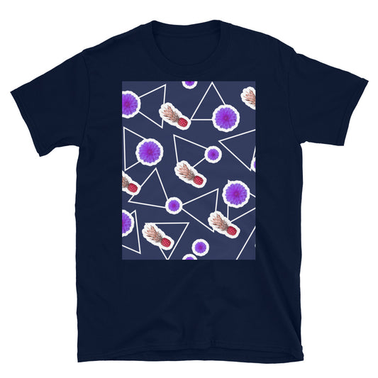 Gemustertes Kurzarm-Unisex-T-Shirt | Marineblau | Fruity Floral-Kollektion