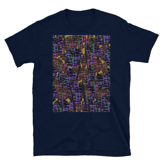 Gemustertes Kurzarm-Unisex-T-Shirt | Lila | Subatomic Planetary Collection