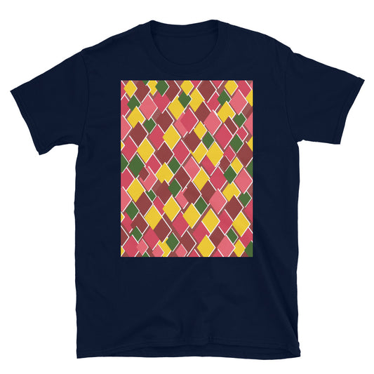 Gemustertes Kurzarm-Unisex-T-Shirt | Kitsch im 60er-Jahre-Stil | Harlequin Diamonds