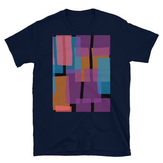 Gemustertes Kurzarm-Unisex-T-Shirt | Farbenfroher 60er-Jahre-Stil | Mid Century Geometrisch