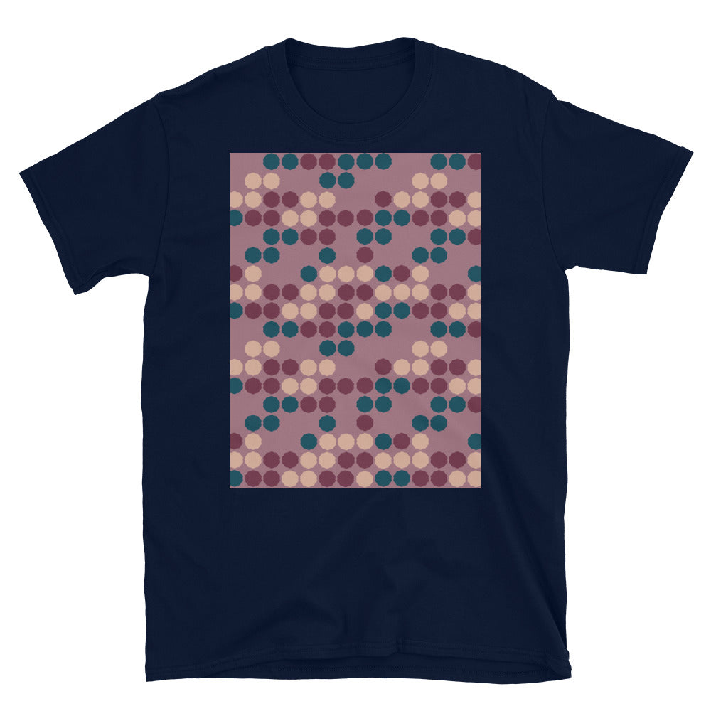 Gemustertes Kurzarm-Unisex-T-Shirt | 50er-Jahre-Stil Pink Kitt | Vintage Dot Matrix