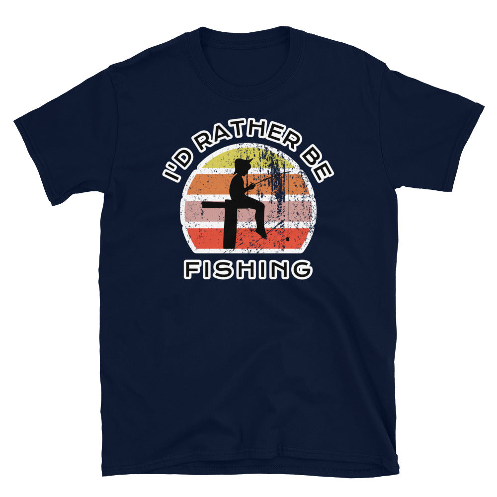 I'd Rather Be Fishing T-Shirt | Vintage Sunset - Navy%20/%20S