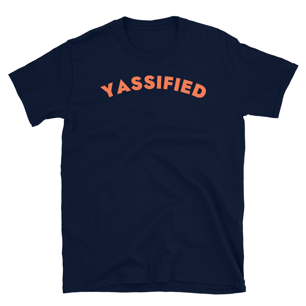 Yassified, funny slogan t-shirt for anyone into yassification and transforming themselves into fabulousness - on this black cotton t-shirt by BillingtonPix