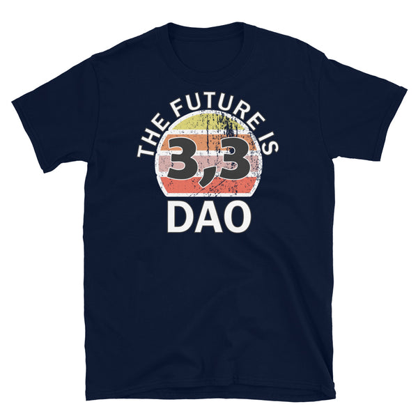 The future is DAO Decentralised Autonomous Organisation 3,3 cryptocurrency t-shirt in navy cotton by BillingtonPix