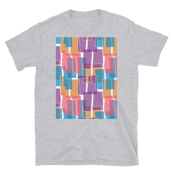 Patterned Short-Sleeve Unisex T-Shirt | Purple 60s Style | Mid Century Geometric
