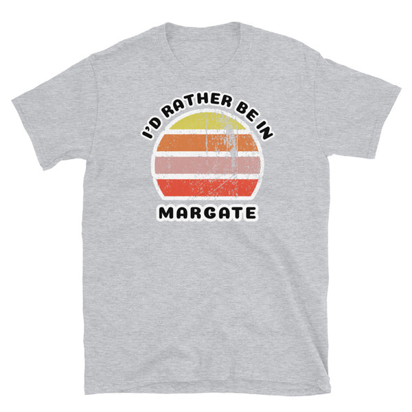 Vintage style distressed effect sunset graphic design t-shirt entitled I'd Rather be in Margate on this light grey cotton tee