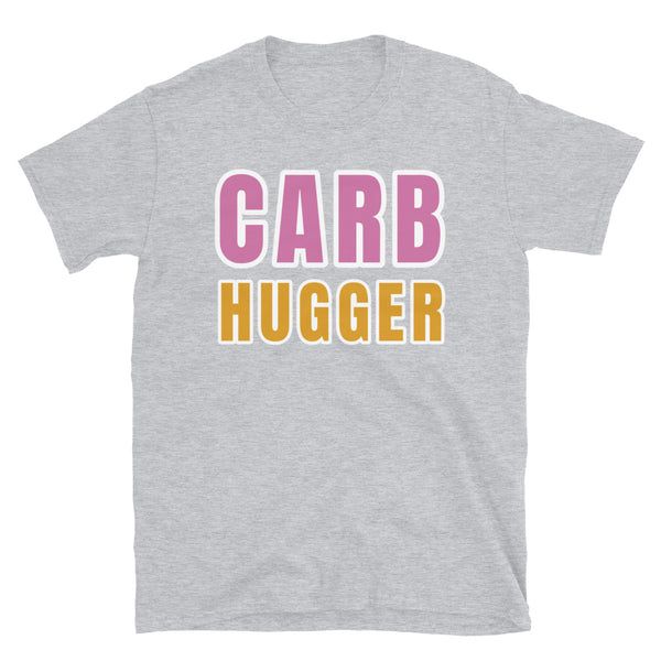 Carb Hugger funny novelty t-shirt in light grey cotton by BillingtonPix
