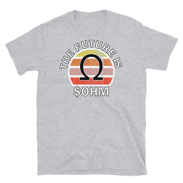 Crypto coin currency t-shirt with $OHM OlympusDao ticker symbol on this sport grey cotton shirt by BillingtonPix