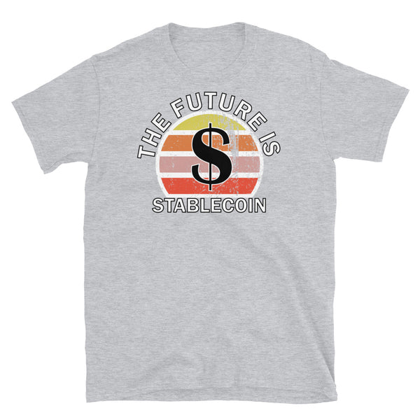 Cryptocurrency theme t-shirt with Stablecoin and the USD ticker symbol on this sport grey cotton shirt by BillingtonPix