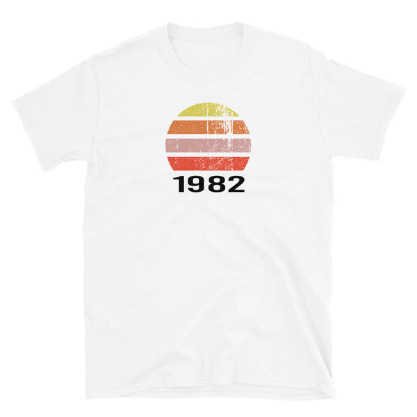 Minimalist design vintage sunset 1982 design white t-shirt year of birth