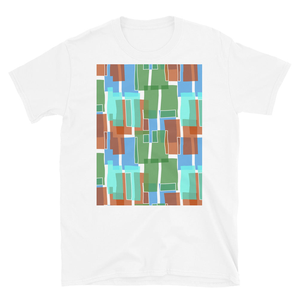 Camiseta unisex de manga corta estampada | Estilo verde de los años 60 | Geometría de mediados de siglo